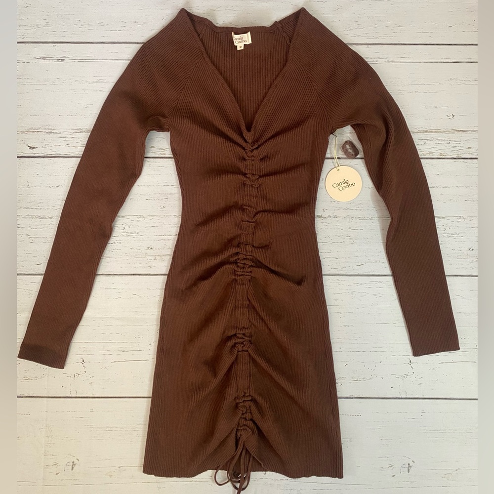 NWT Camila Coelho Revolve Ciara Sweater Dress in Chocolate Size Medium